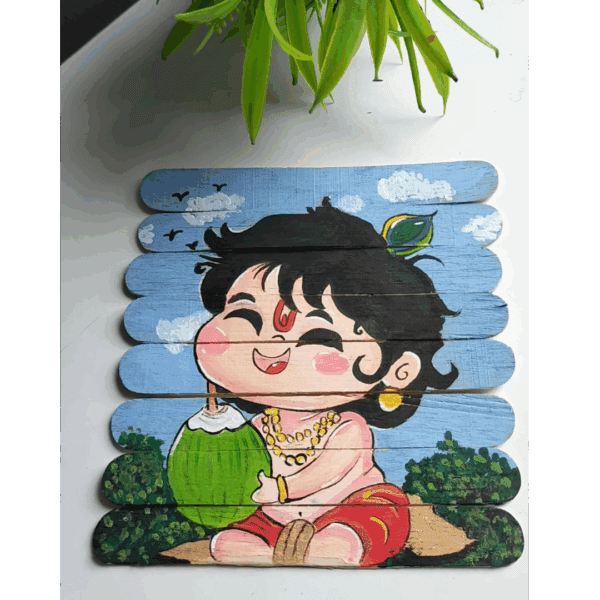 Krishna Ji Painting On Icecream Stick - Image 2