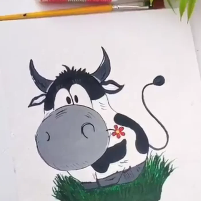 Canvas Cow Painting