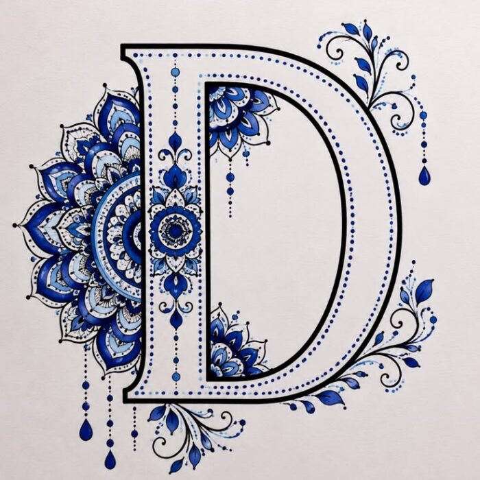 Decorative Letter 'D' Mandala Canvas Painting & Wall Hanging