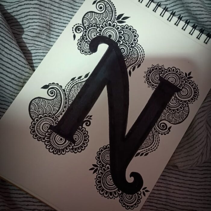 Letter N Mandala Art Drawing – Handcrafted Calligraphy Sketch by ShivArts