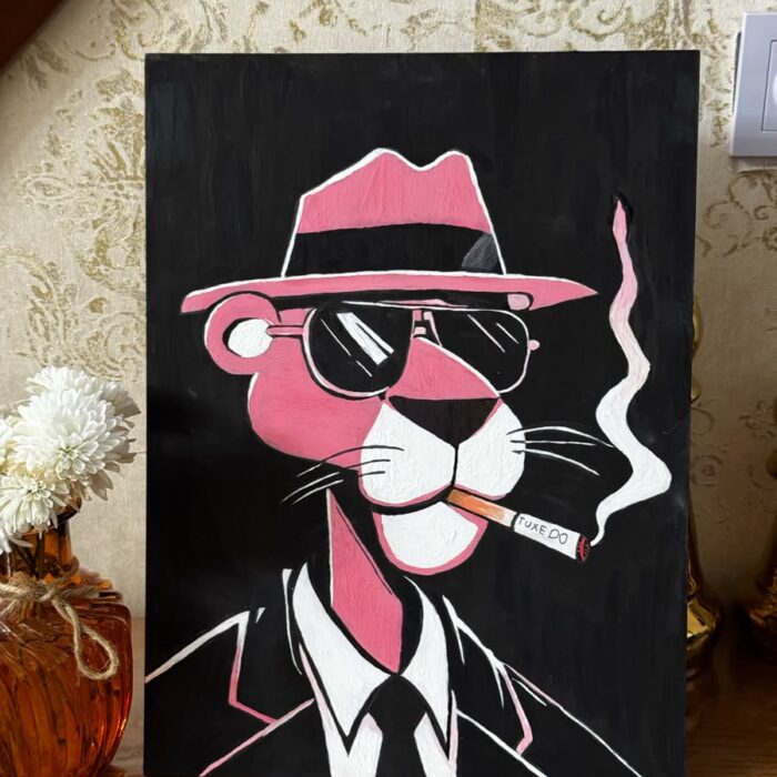 Pink Panther in Suit Canvas Artwork – Handmade Pop Art by ShivArts